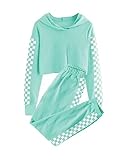 Crop Tops Hoodies for Teen Girls Clothes Kids Cute Shirts Long Sleeve Fashion Sweatshirts and Sweatpants 2 Piece Outfits Sweatsuit Clothing Sets Light Green, 7-8 Years