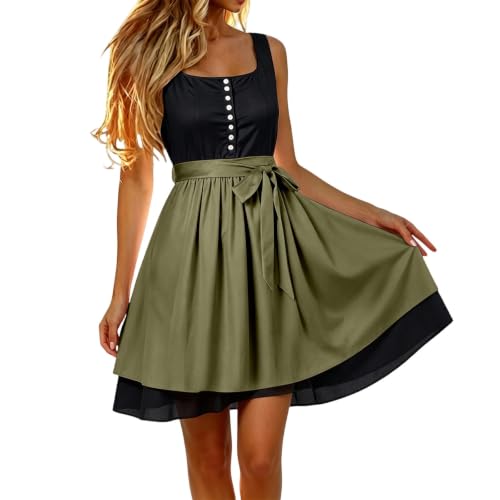 Delantal tirolesa midi de un solo color elegante falda acampanada para traje regional con lazo