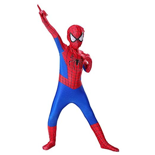 Spindelmannen Kostym Barn, Spiderman Dräkt Barn Amazing 3D-tryck Bodysuit med Mask för Halloween Karneval Cosplay
