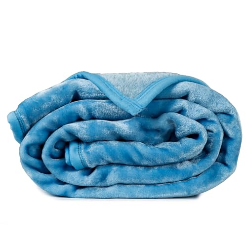 Image of ABRAZO 470 GSM Dual Season Mink Blanket 2.5 KG for AC Room & Mild Winter | Reversible Solid Color | Double Bed 220x240 cm Soft Blanket /Dohar /Quilt /Comforter - Clouded Blue