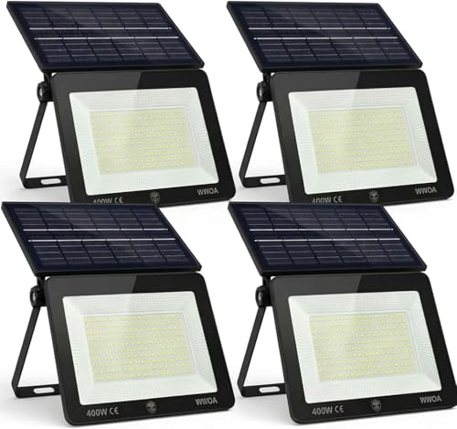 081 Store - 4 PEZZI Faro LED Esterno con Pannello Solare 400W 170 LED, Faretto Solare con Crepuscolare IP67 15.000LM (4)