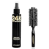 Sally Hershberger 24K Root Boost and Medium Round Brush - Volumizing, Heat-Protecting Root Spray for Medium to Fine Hair - Flexible Root Lift for Extra Volume - Smoothing Barrel Brush - 2 pc