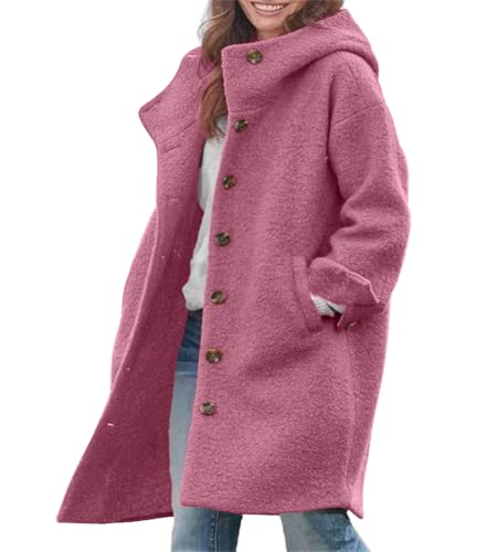 Image of chouyatou Women's Winter Single Breasted Long Wool Coat with Hood Casual Wool Blend Trench Coat Jacket