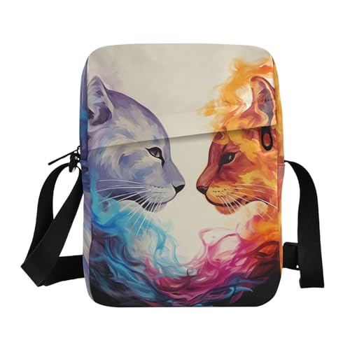 Crossbody Bag Flame Two Cats Kiss Messenger Bag for Women Men Purse Shoulder Bag Satchel Bag with Adjustable Strap 214B0641
