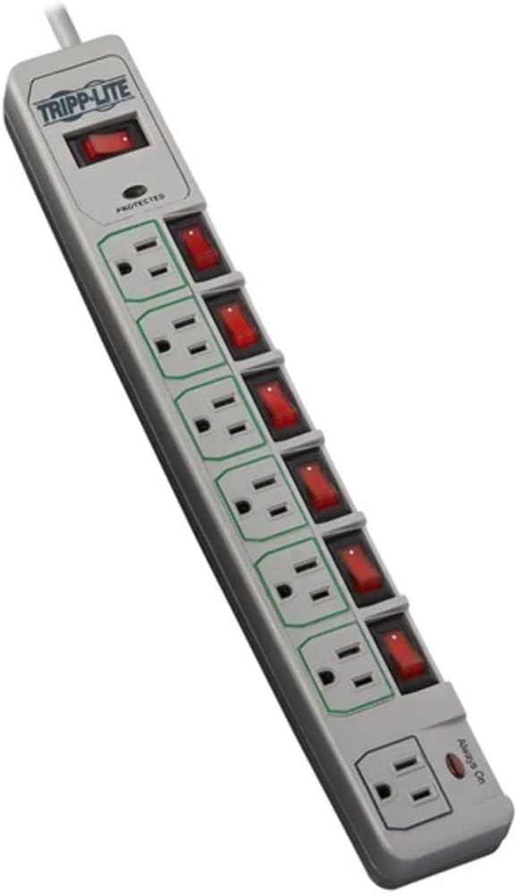 Tripp Lite TLP76MSG 7-Outlet Eco-Surge Energy-Saving Surge Protector, Cool gray