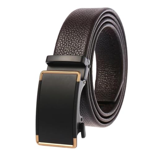 Men's Brown Leather Belt With Automatic Metal Buckle Reversible Belt Chrome Buckle Black 120cm2