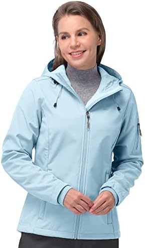 33,000ft Softshelljacke Damen Wasserdichte Fleecejacke Übergangsjacke | Leicht Regenjacke, Warme Gefüttert Jacke, Winddichte Windbreaker, Atmungsaktiv Outdoorjacke mit Kapuze zum W