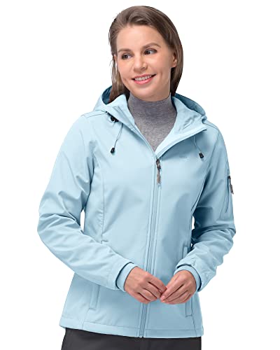 33,000ft Softshelljacke Damen Wasserdichte Atmungsaktive Warme Winterjacke Fleece Übergangsjacke Winddichte Funktionsjacke mit Kapuze Hellblau/Hellblau L