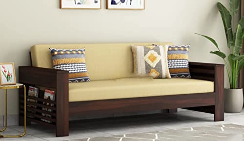 Image of Krishna Wood Decor Solid Sheesham Wood Sofa Set 5 Seater Living Room | Five Seater Sofa Set Home Office Furniture | Without Pillow | Wooden Sofa 5 Seater Set 3+1+1 | Sofa Set, Walnut Finish
