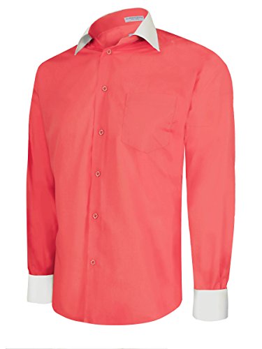 Men's Coral Two Tone Dress Shirt W/ Convertible Cuffs - Xxxlarge 36 /37 #TOP2