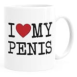 MoonWorks® Kaffee-Tasse Spruch I love my Penis/Pimmel Boobs I love your Boobs/Penis Bürotasse lustige ironische Kaffeebecher my Penis weiß Keramik-Tasse