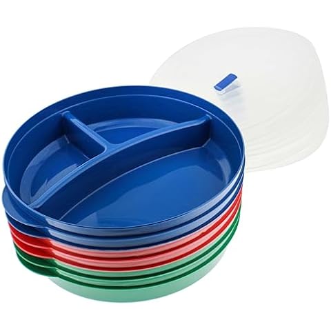 Potted Pans Plastic Food Storage Containers with Lids - 6pk 3 Compartment Meal Prep Containers Reusable Lunch Boxes Cover