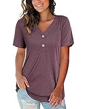 LAISHEN Women's Shorts Sleeve V Neck T Shirts Basic Button Summer Dressy Casual Loose Tee Tunic Tops