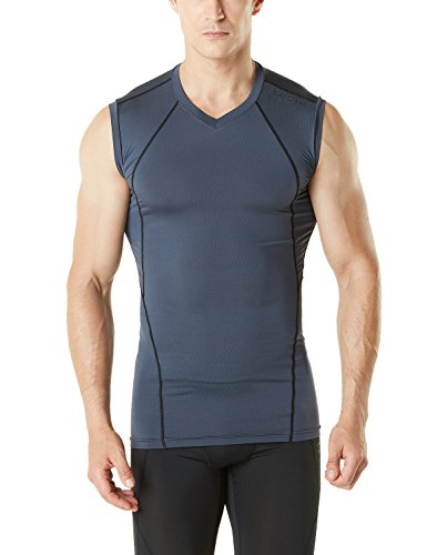 TSLA Men's Athletic Compression V Neck Sleeveless Tank Top, Cool Dry Sports Running Basketball Workout Base Layer MUV06-CHC Large