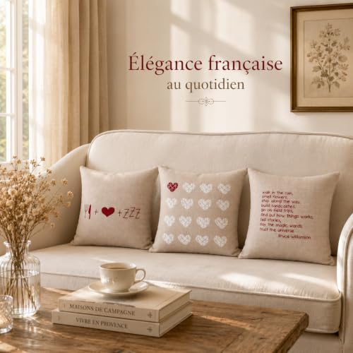 Housses de coussin canapé 45x45 fermeture éclair invisible en lin