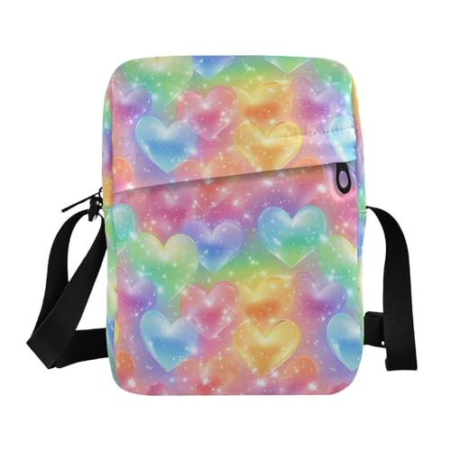 Crossbody Bag Rainbow Colored Hearts Sparkling Lights Messenger Bag for Women Men Purse Shoulder Bag Satchel Bag with Adjustable Strap 202b6557