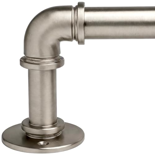 Satin Nickel Industrial Curtain Rod for Windows 18 to 88 Inches,1 Inch Adjustable Drapery Pole,Heavy Duty Outdoor/Indoor Modern Curtain Rods,Easy Inst