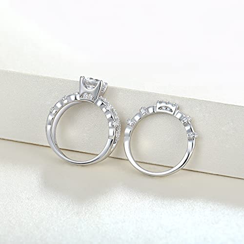 Starchenie Wedding Band Engagement Ring Set For Women 925 Sterling Silver Ring with Round White 3A Cubic Zircon3