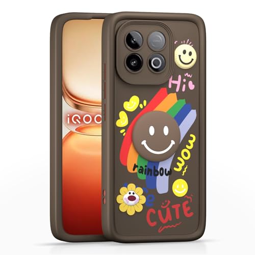 Image of Pikkme Back Cover for iQOO Neo 10 5G | Soft Silicone| Cute Rainbow Smile & 3D Cartoon Flower Design | Shockproof Raised Camera Protection Bumper Case (Brown)