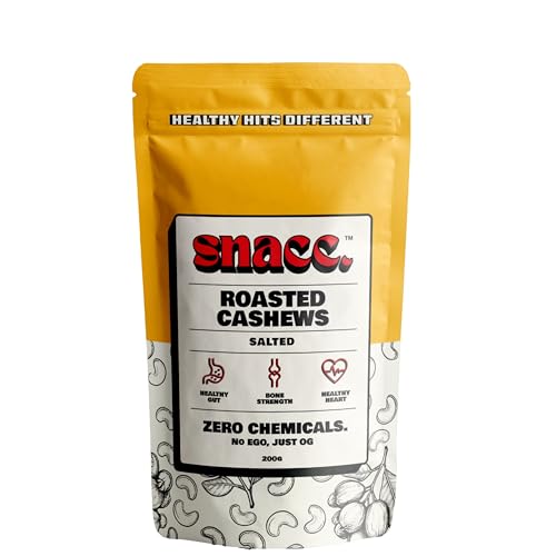Image of Snacc Roasted & Salted Cashews | Premium Crunchy Kaju | Dry Fruits Nuts | Protein Rich Cashew Nuts | Healthy Snack | High Fiber | Zero Chemicals | Clean Label | (200g Pack x 1 Pack)