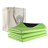 iodoo 折りたたみ式ヨガマット 長さ72インチ x 幅32インチ 極厚 幅8mm キャンバスバッグ付き 旅行用折りたたみヨガマット キャンバスキャリーバッグ付き 滑り止めTPEエクササイズピラティスマット (ブラックグリーン)