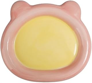 Cuenco para mascotas y gatos, diseño de dibujos animados, para agua potable, cerámica, comida para gatos, utensilios de comida para perros, accesorios para mascotas (oso rosa, S, 15 x 15 cm)