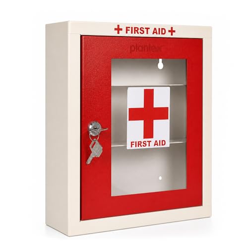 Image of Plantex First Aid Box /Emergency Medical Kit Box for Medicine Storage /Multi Compartment First Aid Kit Box for Home, School, Office with Key Lock - GI Steel (Red & Ivory)
