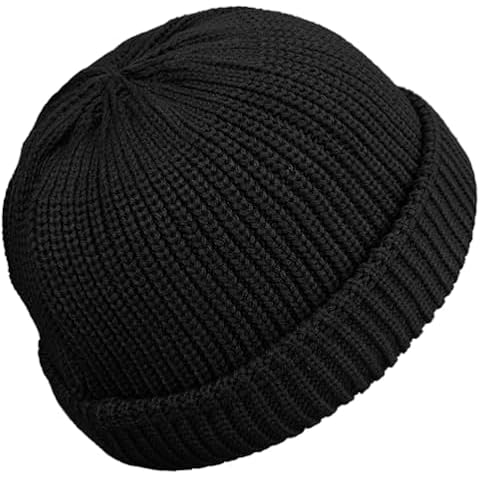 Croogo Thick Warm Fisherman Skull Cuffed Knit Hat Stretch Beanie Acrylic Cap Rolled Hat for Daily and Sports,Black-S-KH45 Cover