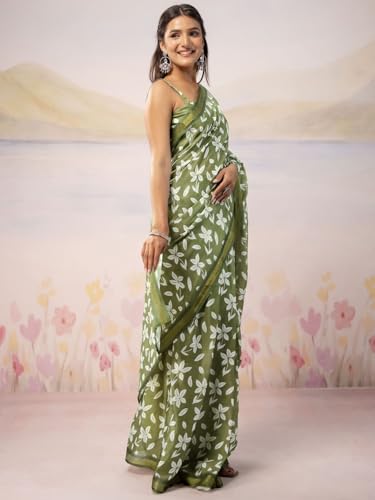 Image of Satrani Women's Silk Printed Ready To Wear Saree with Unstitched Blouse Piece