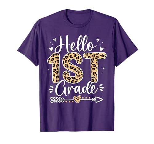 Hello 1st Grade Leopard Teacher Students Back To School Girl T-Shirt
