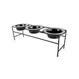 Platinum Pets Modern Triple Diner Feeder with Stainless Steel Dog Bowls, Small, Midnight Black