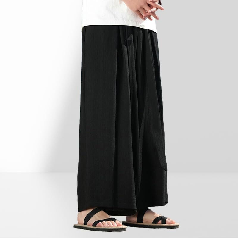 Pantalon style chinois homme coton lin ample droit décontracté