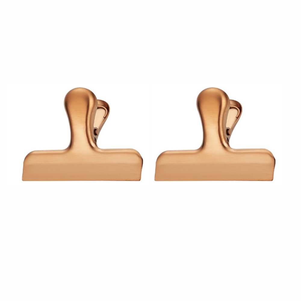 2 Pcs Metal Bulldog Clips, Metal Binder Paper Clamps, Stainless Steel Multifunctional Clips for Drawing Board, Pictures, Food Bags (Rose Gold, Small) — image 1