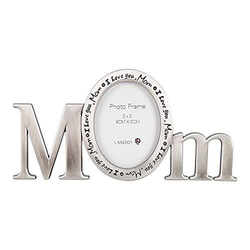 LASODY Mom I Love You Picture Frame - Birthday, Mother's Day - Antique Silver