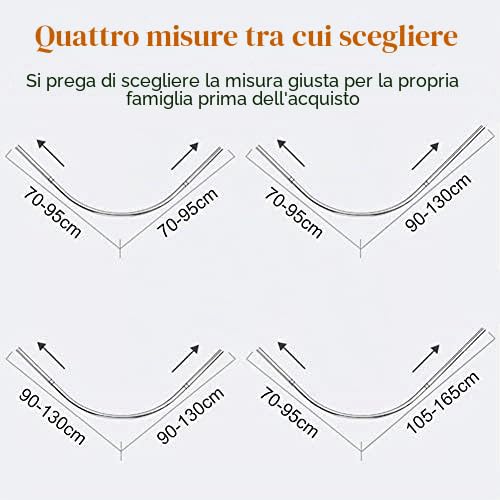Asta Tenda Doccia Angolare Bastone Tenda Doccia Semicircolare Anti Ruggine Cromata Regolabile Materiali in Acciaio Inossidabile per Bagno e Vasca da Bagno70 to 95 x 70 to 95cm