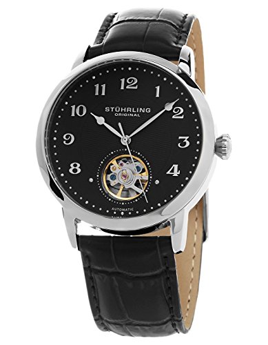 Mens's  Legacy Automatic Black Dial Leather Strap Watch - Stuhrling Original 781.02