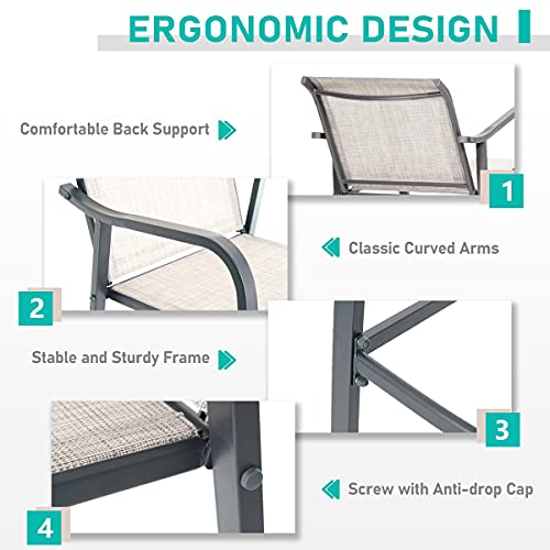 Vredhom Outdoor Metal Bar Stools Patio Bar Stools Set Of 2, Counter Height Chairs Steel Bar Chairs Lightweight Patio Furniture With Textilene, Armrest And Footrest,Light Grey #TOP3