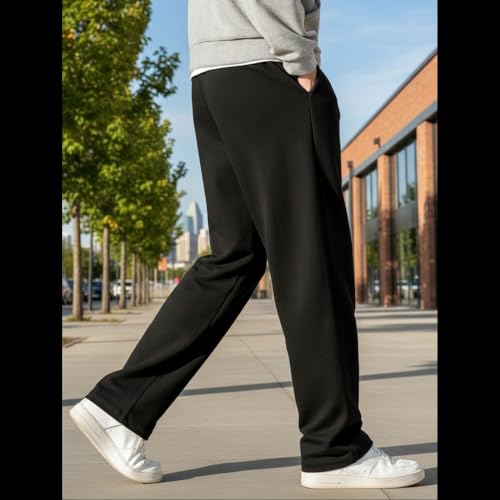 Image of Men's Baggy Trousers for Men Loose Fit Korean Style Wide Leg Casual Pants Elastic Waist Comfortable Streetwear Black Gym Wear Lounge Travel Bottom Wear