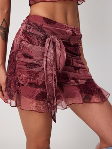 CIDER Chiffon High Waist Floral Knotted Mini Skirt4