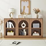 weselon Console Table with 3-Tier Open Storage, 63' Arched Entryway Table with Carved Fluted Panels, Rectangular Wooden Sofa Table for Living Room, Hallway, or Behind Couch (1, Walnut)