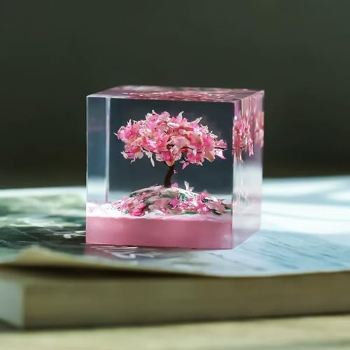 Handmade Resin Lamp, Cherry Blossom Tree Night Light, Unique Table Lamp with Solid Wood Base, USB Powered Aesthetic Room Decor, Gift(Single ornament 4.8cm/1.9in)