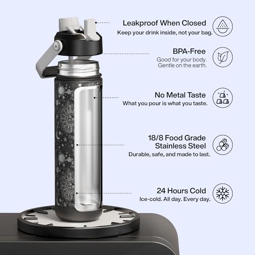 Image of ENCOOL Insulated Water Bottle with Straw Stainless Steel Water Bottle, Leak-Proof, BPA-Free, Double Wall Vacuum Keeps Cold for 24 Hours for Sports, Travel, School (26 oz, Stellar Glow)