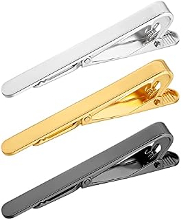 Dacitiery 3 Pcs Tie Clips for Men Long Styles Tie Bar Clip Set Square Edges Tie Tack Pins Silver Gold Black Necktie Bar Necktie Wedding Business Clips