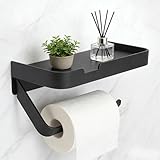 Toilettenpapierhalter mit Ablage wandmontage ohne Bohren – klopapierhalter Aluminium schwarz modern – Stabiler papierrollenhalter Wand mit handyablage für Bad wc Badezimmer