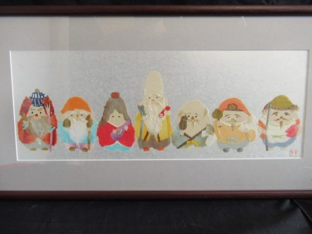 Amazon.co.jp: 七福神ちぎり絵額装約51×26㎝縁起物可愛いはり絵 303