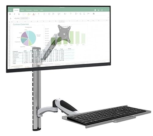 Techly 028283 Postazione di Lavoro a Parete con Supporto Monitor e ripiano Tastiera Estensibile Silver