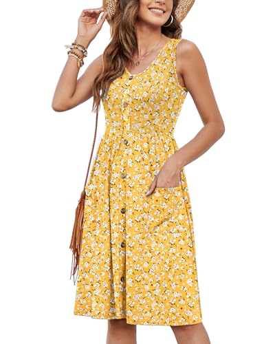 Image of MOLERANI Women Summer Dresses Sleeveless Casual Loose Swing Button Down Midi Dress with Pockets