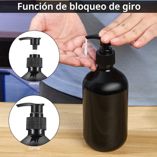 Miniatura 3 de 4 Piezas Botellas De Champú Vacías, 500 Ml Botellas Dispensadoras De Jabón, Dosificador De Bomba Plástico Para Líquido Jabón Champú Loción Gel De Ducha, Con Embudo, Pegatina Negro Circular