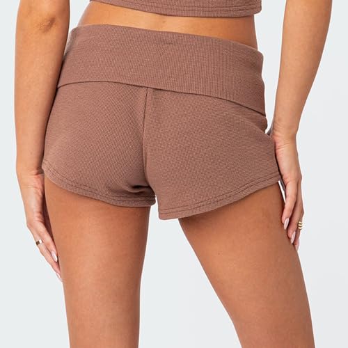 Image of Women Low Waist Lounge Shorts Fold Over Skinny Pajamas Shorts Summer Casual Pj Bottom Sleep Shorts