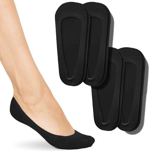 ONDO Low-Cut No Show Socks - Invisible in Flats & Loafers - Cotton & Nylon - Breathable, No-Slip - Matte Black - Large - 4 Pack